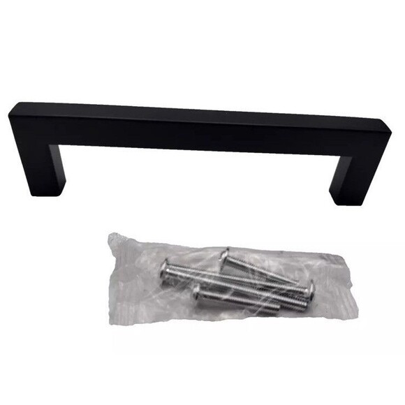 Modern Square 10* 5‎ Inch Cabinet Hole Center Handle Black Brand New With Screws - Picture 1 of 4